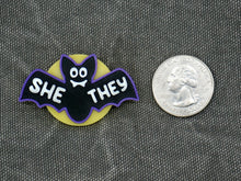 Load image into Gallery viewer, Bat Pronoun Pins *GLOW in the DARK*
